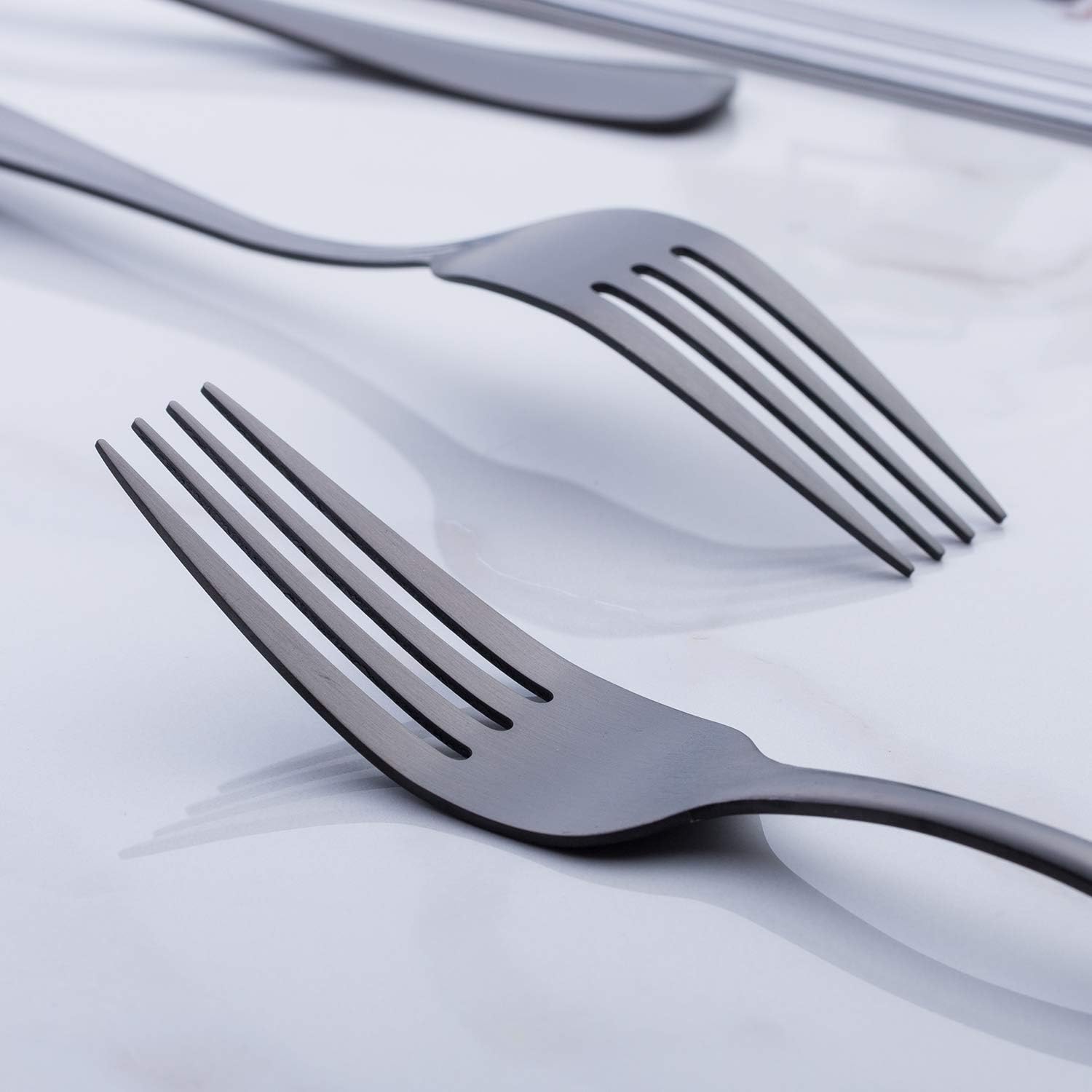 Matte Black Dinner Fork  GoGeiLi Stainless Steel Satin Finish 8.0-inch Silverware Flatware Fork Set  Service for 6  Dishwasher Safe