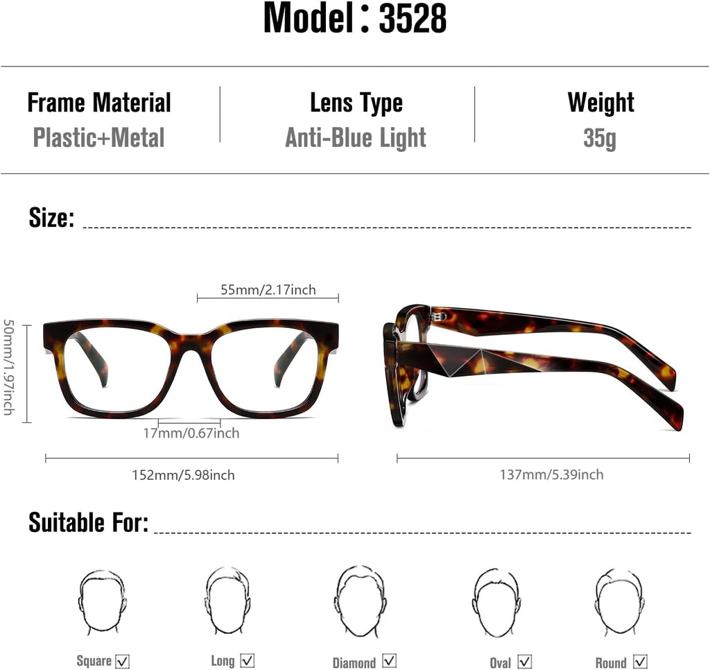 kimorn Blue Light Blocking Glasses Anti Eyestrain & UV Protection Square Frame Glasses for Women and Men