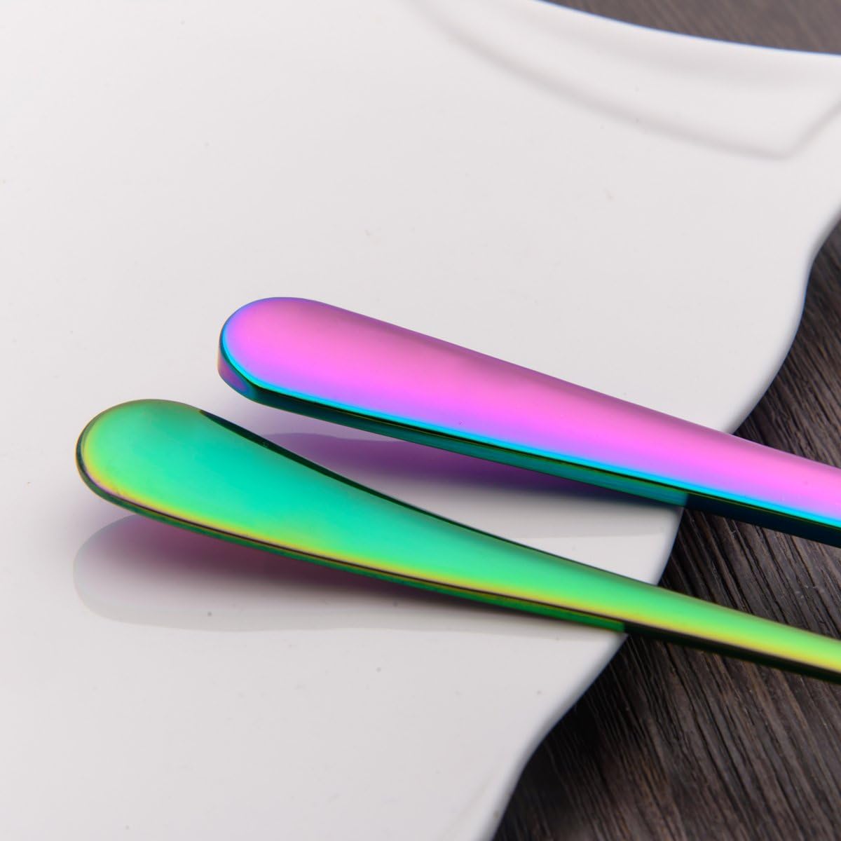 Rainbow Soup Spoon of 4  Berglander 7.5" Stainless Steel Titanium Plating Shiny Mutilcolor Round Spoons Silverware  Colorful Table Spoon Table Spoons Set Sturdy Easy To Clean  Dishwasher Safe