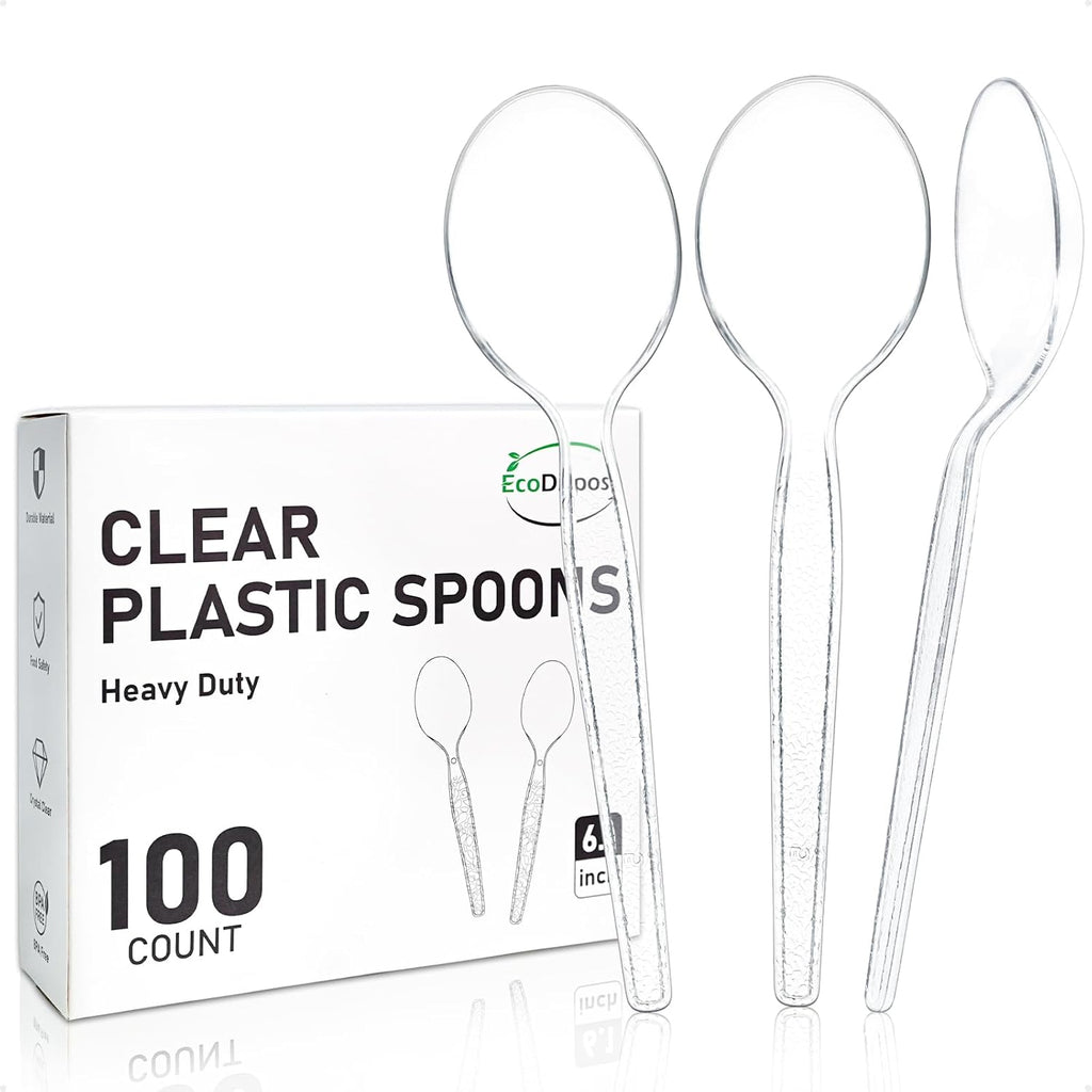 Eco Dispose 100 Count Disposable Plastic Spoons Heat Resistant and BPA Free  Heavy Duty Durable Disposable Cutlery for Party Event Supply