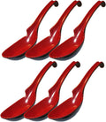 Happy Sales Melamine Soba  Rice Spoons  Chinese Won Ton Soup Spoon  Asian Red and Black  6 Pack Notch & Hook Style