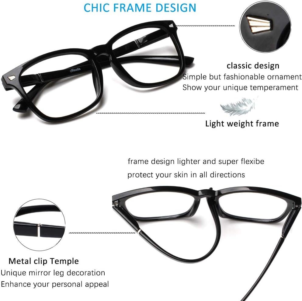 Henotin 4-Pack Blue Light Blocking Reading Glasses Women Men Spring Hinge Computer Readers Anti UV Ray Square Nerd Eyeglasses (Mixed Color  0.00  Diopters)