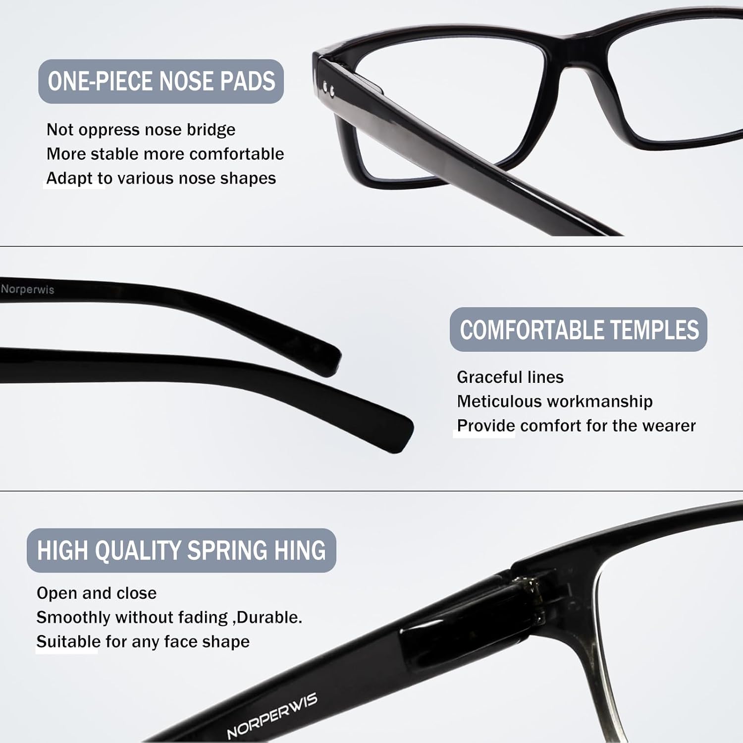 NORPERWIS Reading Glasses 5 Pairs Quality Readers Spring Hinge Glasses for Reading for Men and Women (5BLACK  6.00)