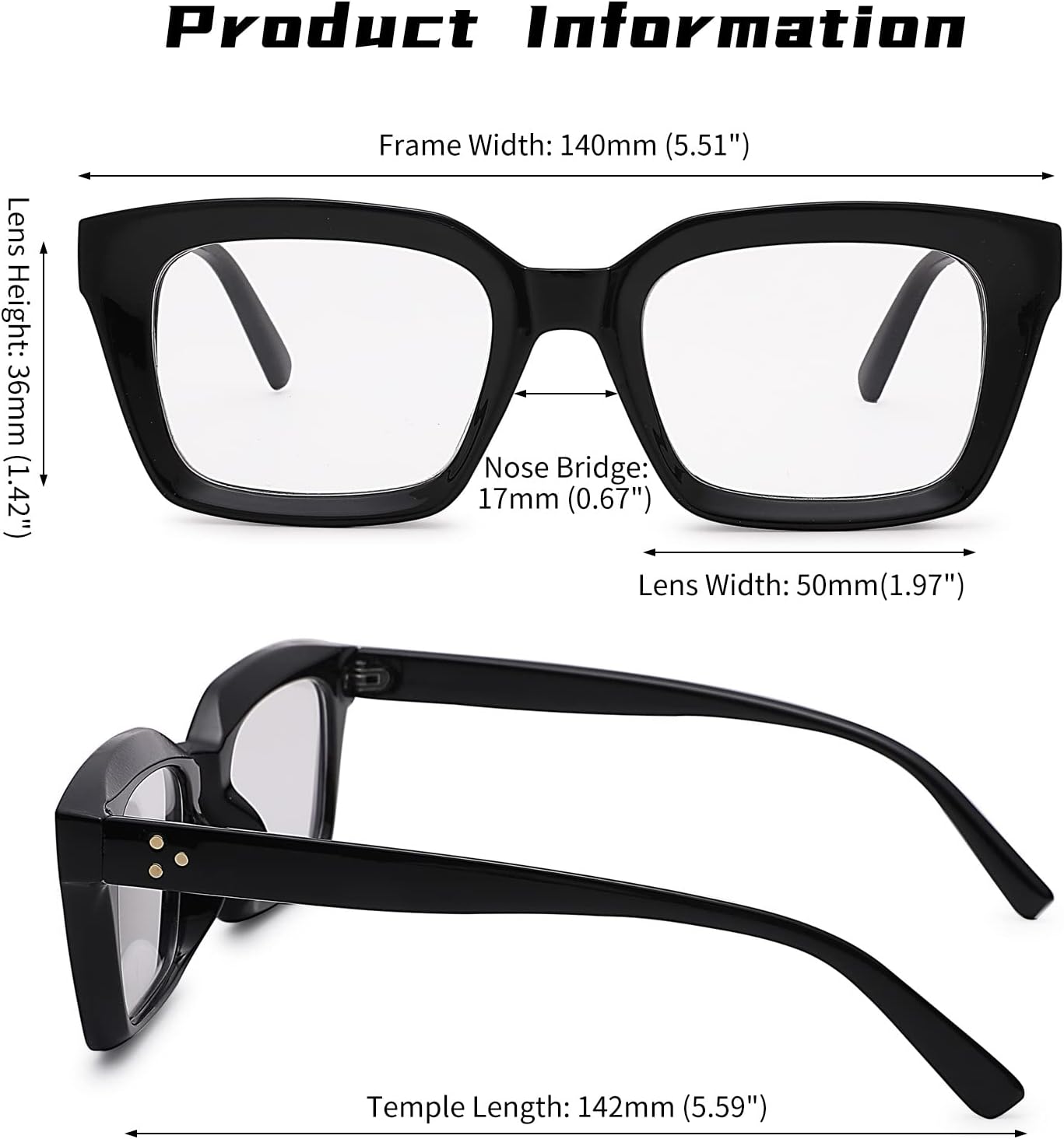 COASION Classic Non-prescription Clear Lens Eyeglasses for Women Thick Square Frame Eyewear