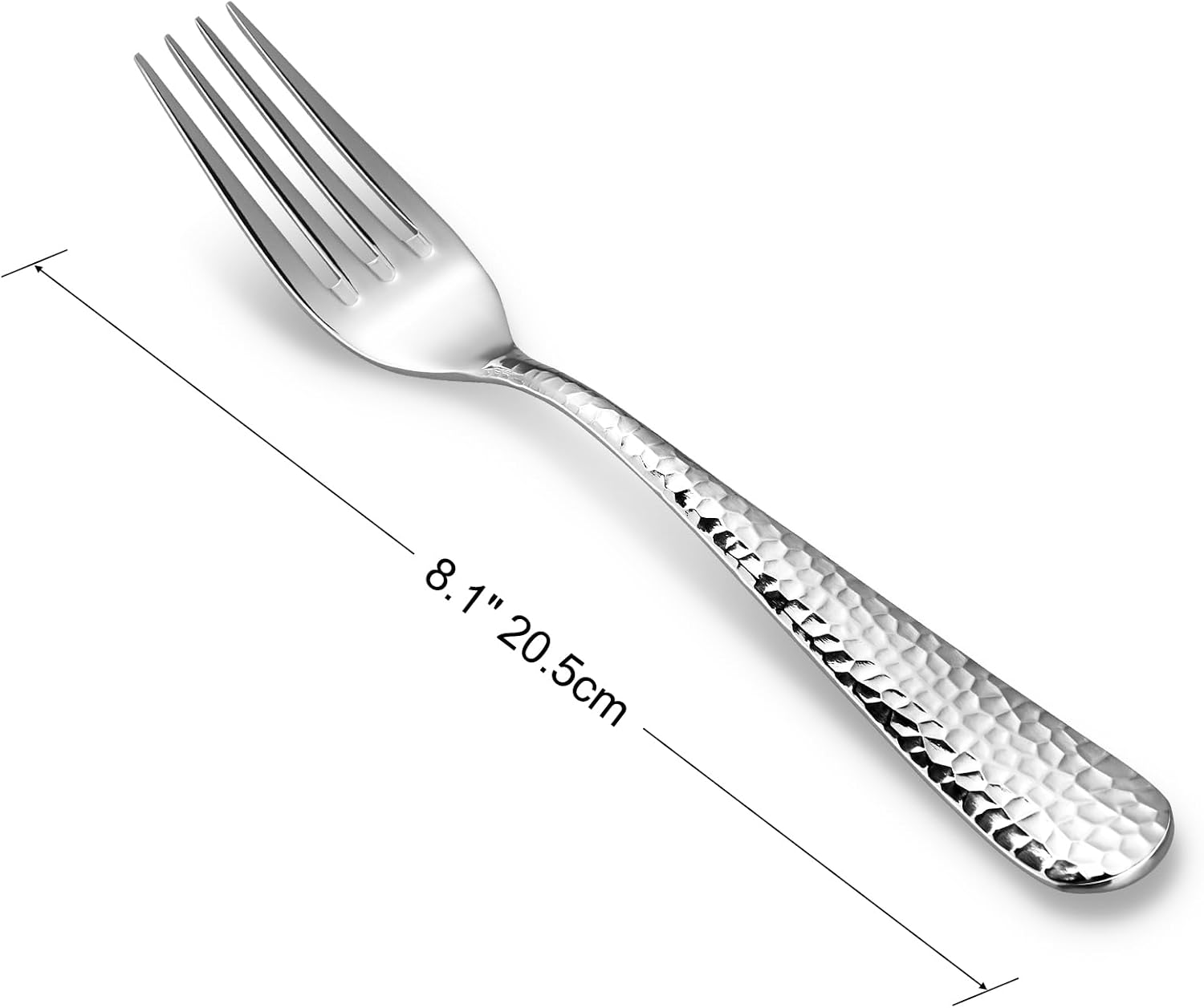 KEAWELL Premium 4-Piece Louise Hammered Fork Set  18/10 Stainless Steel  Fine Fork Set with Round Edge  Brightly-Mirror polished  Dishwasher Safe. (4  8" Dinner Forks)
