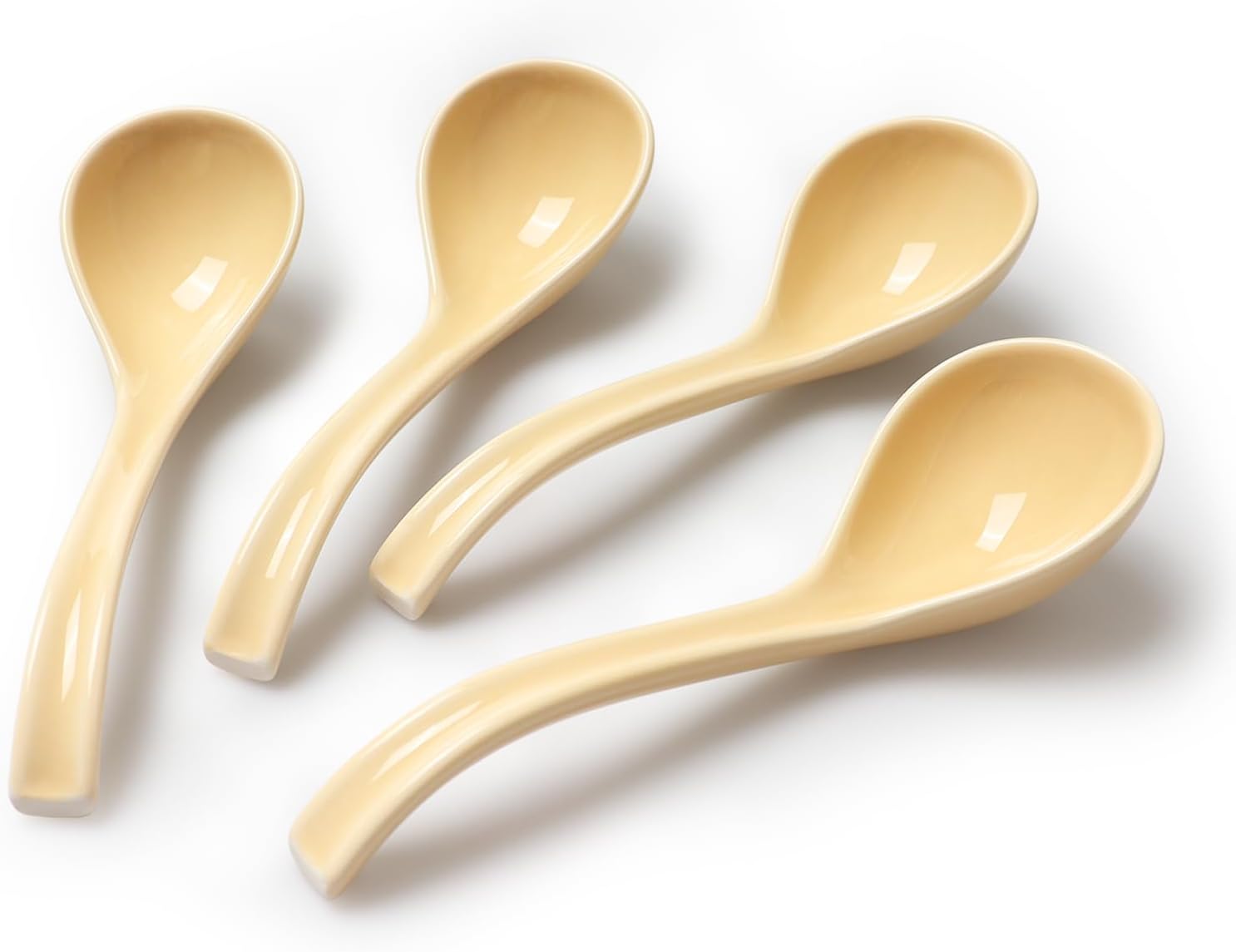 6.5 Inch Ceramic Asian Soup Spoons Easy to Hold Ramen Spoons Set of 4 Ceramic Chinese Spoon Set for Soup  Cereal  Pho  Noodles  Dumpling  Miso  Wonton  Dishwasher Safe (lemon-yellow)