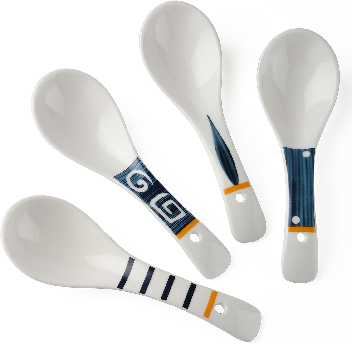 Ceramic Asian Soup Spoons Set of 4 Japanese Ramen Spoons Porcelain Chinese Soup Spoons for Ramen Noodles Pho Blend with Udon