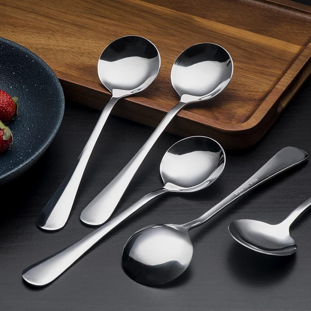 Soup Spoons  8-Piece Premium Stainless Steel Spoons Heavy-Weight Round Spoon Flatware Set