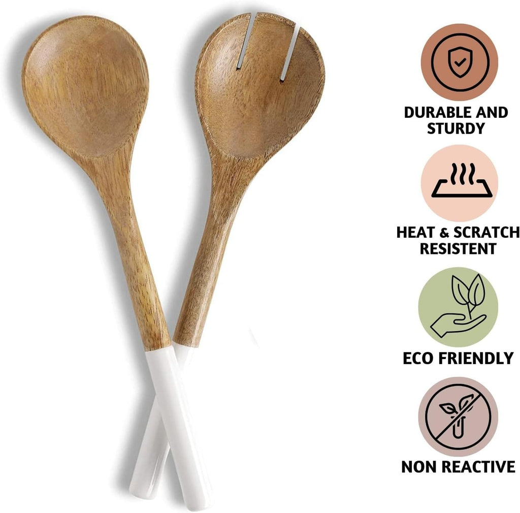 Folkulture Salad Servers or Salad Tongs | Set of 2 (12") Serving Spoons in Kitchen Essentials or Salad Hands Set | Wooden Salad Tongs for Serving | Christmas Gifts for Women Unique