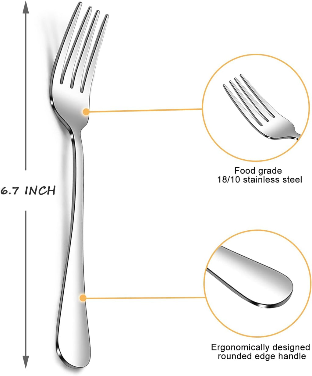 SANTUO Dessert Forks Set - 8-piece Stainless Steel Salad Forks Cream Fork Flatware Set Reusable for Household Use or Camping - Silver 6.7 Inches