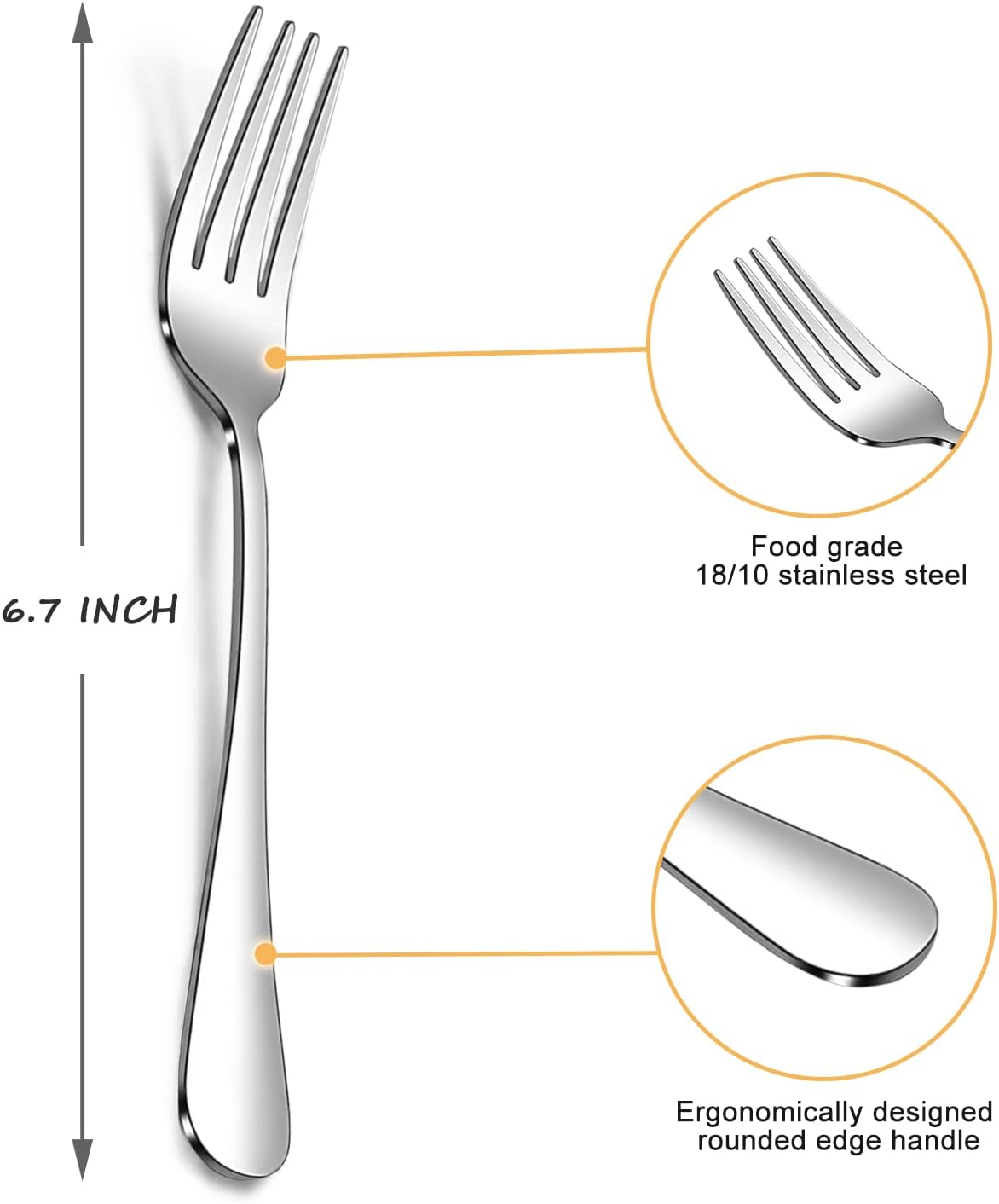 SANTUO Dessert Forks Set - 8-piece Stainless Steel Salad Forks Cream Fork Flatware Set Reusable for Household Use or Camping - Silver 6.7 Inches