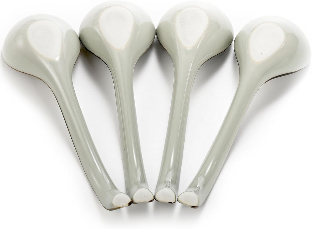 8 Pcs Asian Ceramic Soup Spoons  Japanese Ramen Spoon with Long Curved Handle  Chinese Soup Spoon  Porcelain Tablespoon  Kitchen Serving Spoon for Miso  Noodles  Cereal  Wonton  Dumpling Rice