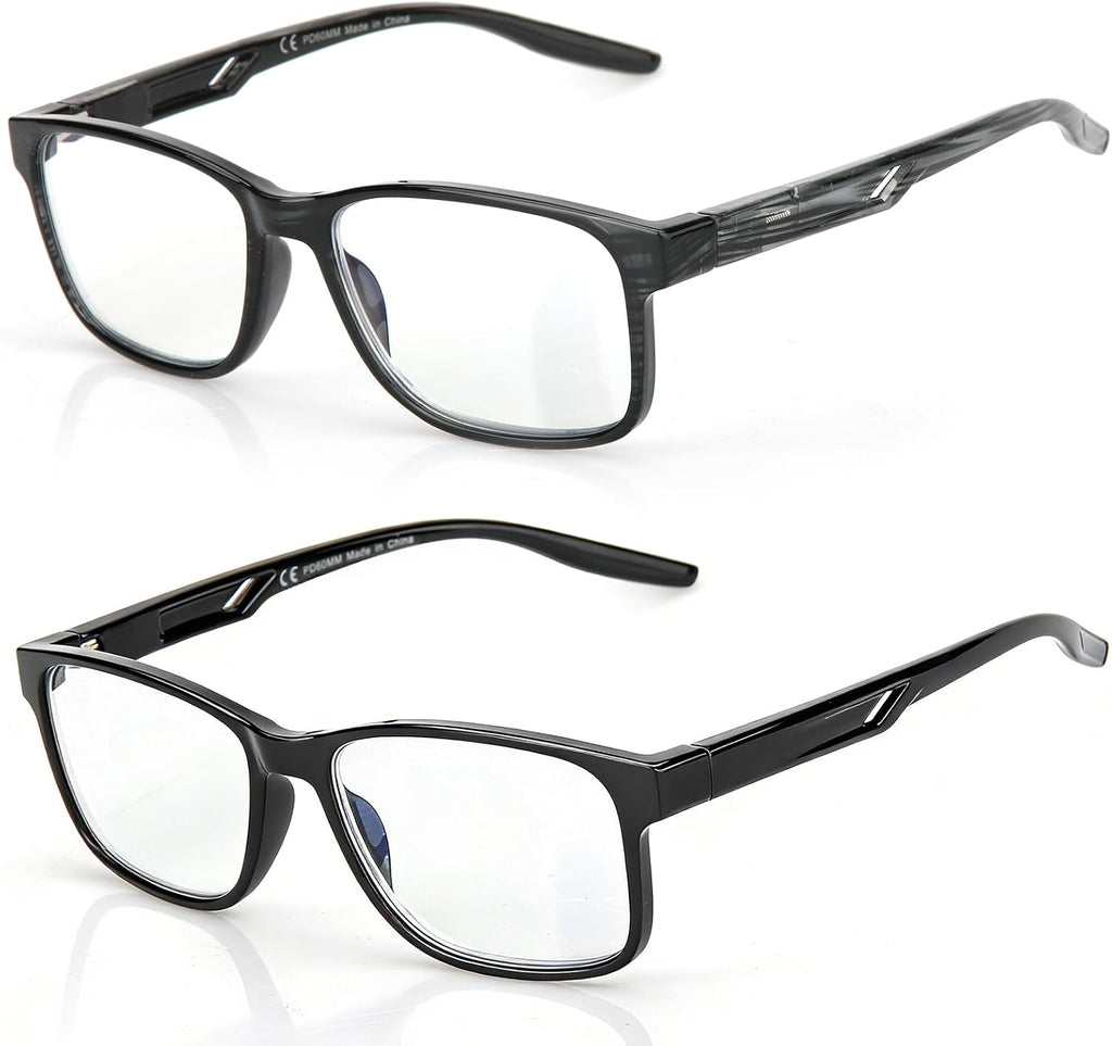SKYOAK 2 Pack Ultra-light Reading Glasses for Men  Stylish Frame Design Blue Light Blocking Readers with Spring Hinge