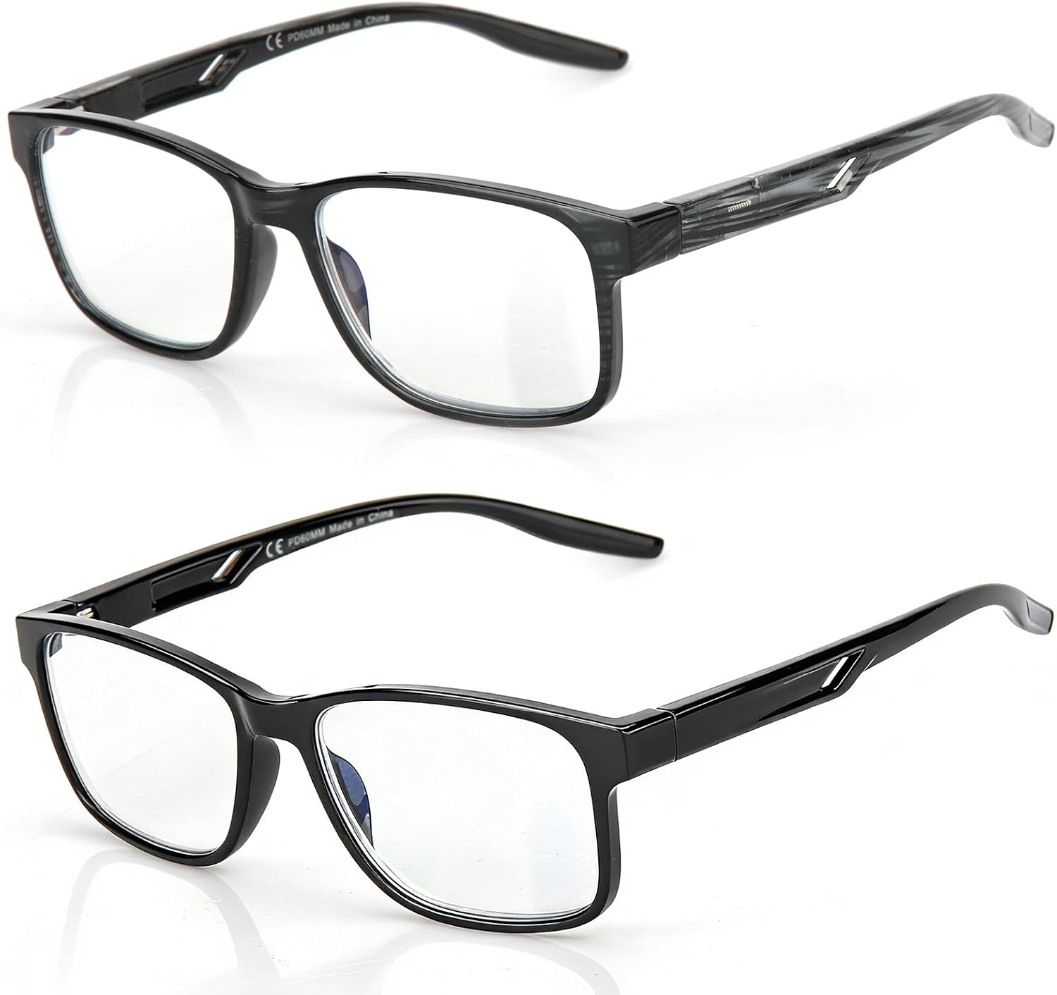 SKYOAK 2 Pack Ultra-light Reading Glasses for Men  Stylish Frame Design Blue Light Blocking Readers with Spring Hinge