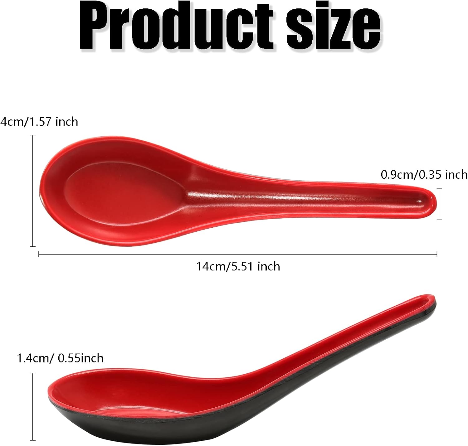 2PCS Asian Soup Spoons  Chinese Japanese Miso Ramen Wonton Dumpling Pho Rice Noodle Soba Soup Spoons  Red and Black Melamine Spoons
