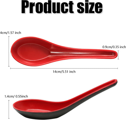 2PCS Asian Soup Spoons  Chinese Japanese Miso Ramen Wonton Dumpling Pho Rice Noodle Soba Soup Spoons  Red and Black Melamine Spoons