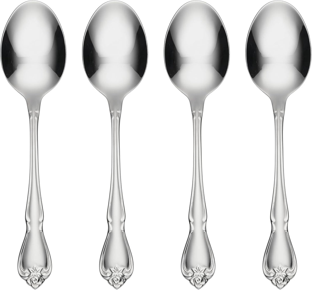 Oneida B552004C True Rose Everyday Flatware Dinner Spoons  Set Of 4  6.75" L x 1.6" W