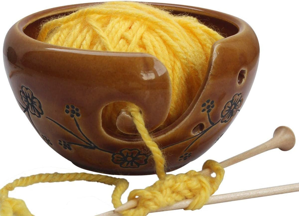 Deals - Ceramic Yarn Bowls 6x4 Inch Handmade Yarn Holder Decorative Knitting Bowl for Knitters Great Gift for Crochet Lovers by ABHANDICRAFTS (Brown)