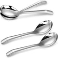 KEAWELL Premium 7.3 Inches Soup Spoons with Hook Handle  Set of 4  18/10 Stainless Steel  Deep Bowl  Perfect for Ramen  Pho  Miso  Dumplings  Noodles  Wonton  Dishwasher Safe (Curved-Handle)