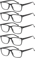 JOSCHOO 5 Pack Reading Glasses Men Women Spring Hinges Comfortable Glasses for Reading (5 Black  1.25)