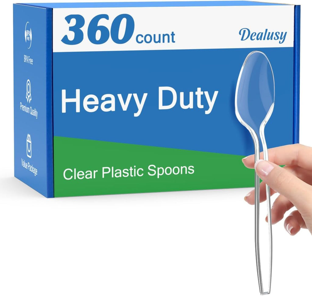 360 Count Clear Plastic Spoons Disposable  BPA-Free  Heat Resistant  Solid and Durable Disposable Spoons Heavy Duty Bulk  Premium Spoons plastic disposable for Party Supply