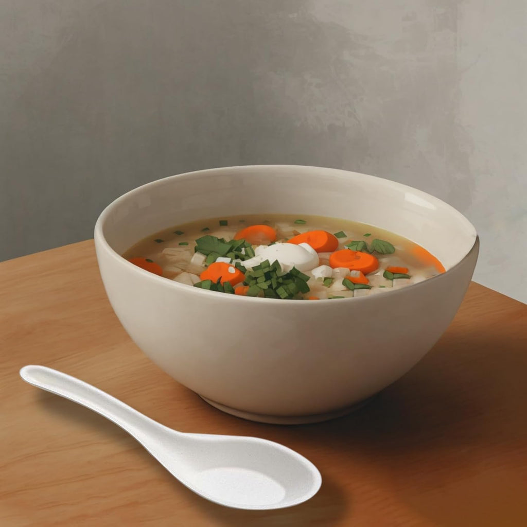 Eco Friendly Disposable Soup Spoons  Sugarcane Fiber Spoon  Healthy and Sturdy  5.5" Asian Soup Spoons  for Take-out Ramen Pho Noodles(50PCS)