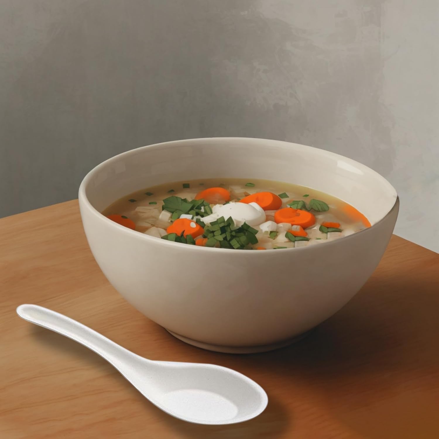 Eco Friendly Disposable Soup Spoons  Sugarcane Fiber Spoon  Healthy and Sturdy  5.5" Asian Soup Spoons  for Take-out Ramen Pho Noodles(50PCS)