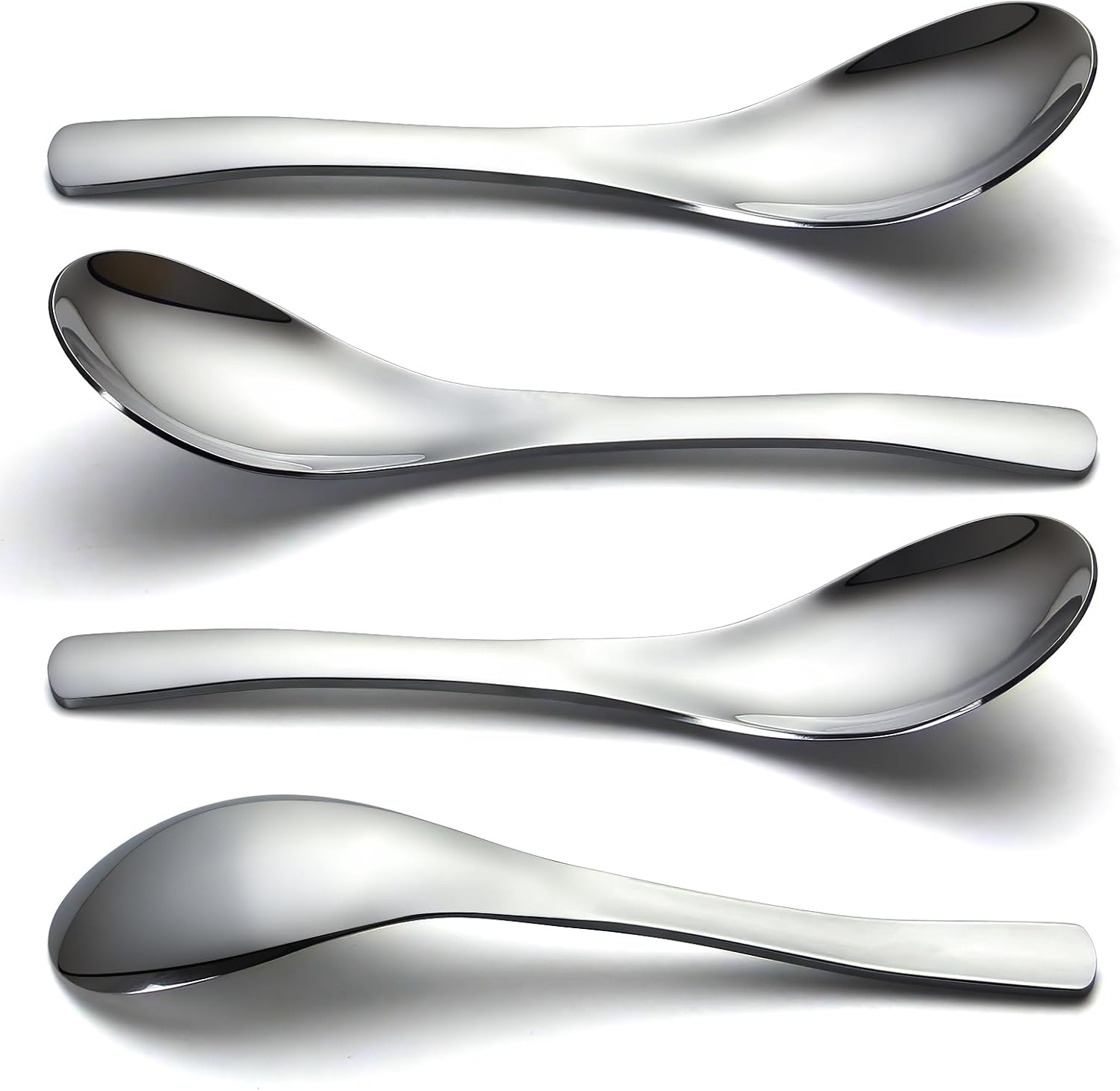 Stainless Steel Soup Spoons - 6 Inch Heavy Duty Asian Soup Spoon for Ramen  Rice  Tea  and Milk  Set of 4 Short Handle Ramen Spoons  Dishwasher Safe  Silver Chinese Table Spoon