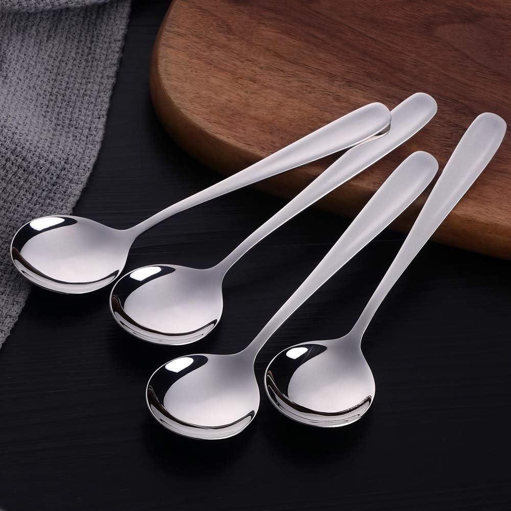 7-Inch Soup Spoons  Baikai Bouillon Spoon 18/10 Stainless Steel Finished Table Dinner Spoons Set of 4 (Silver)
