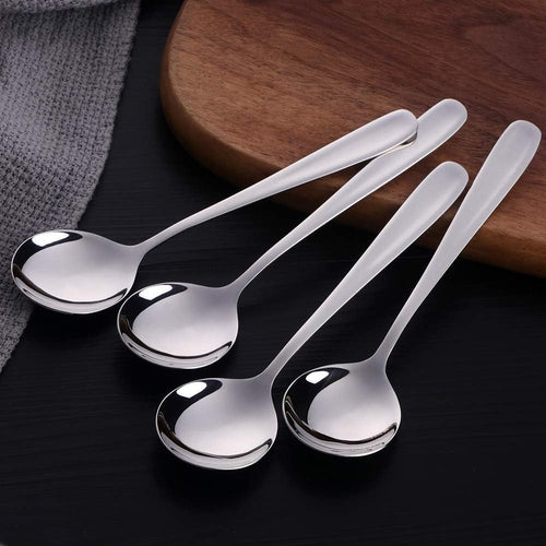 7-Inch Soup Spoons  Baikai Bouillon Spoon 18/10 Stainless Steel Finished Table Dinner Spoons Set of 4 (Silver)