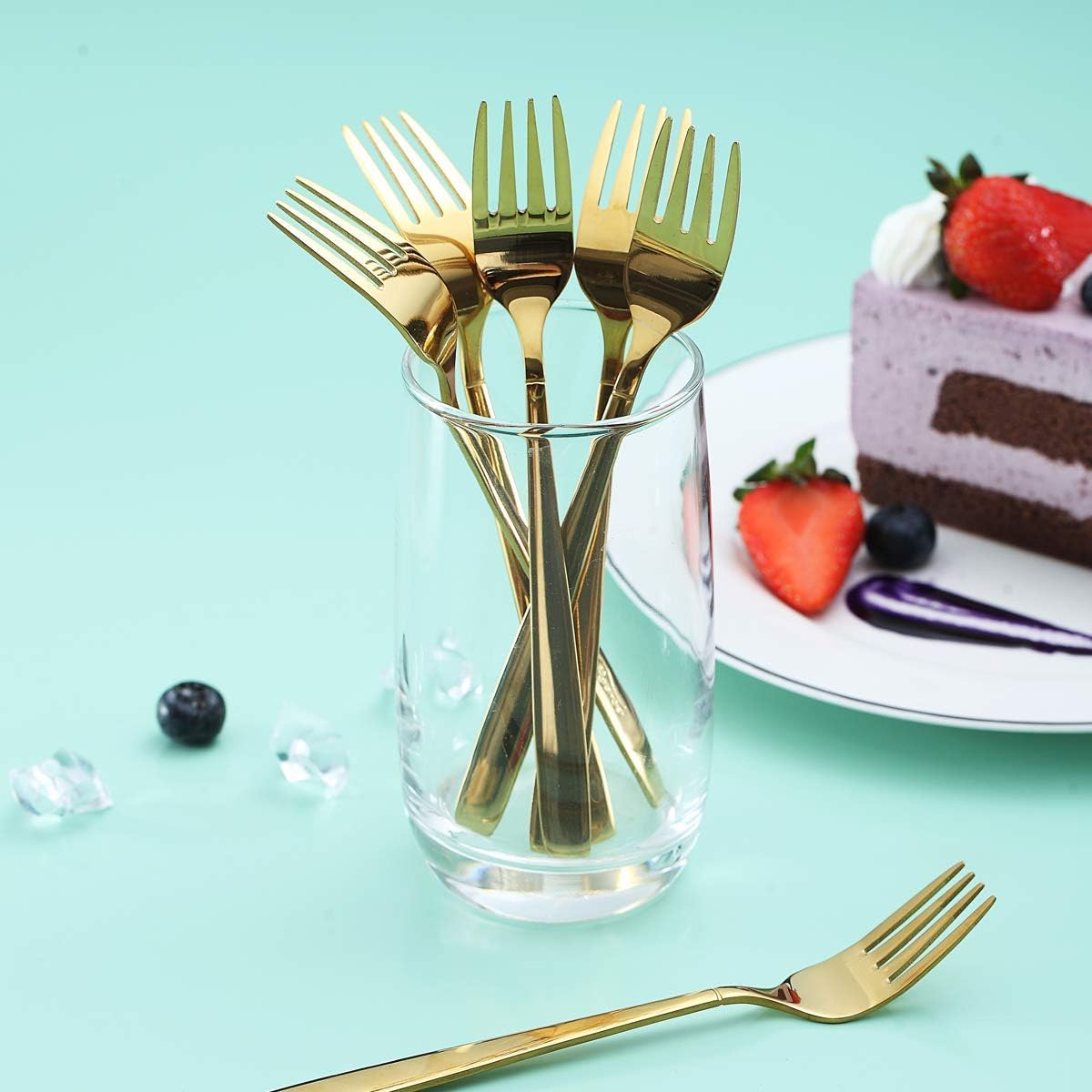 Berglander Gold Tea Fork  Stainless Steel Cake Fork Dessert Fork With Titanium Gold Plating 6.5 Inches Forks Pack of 6