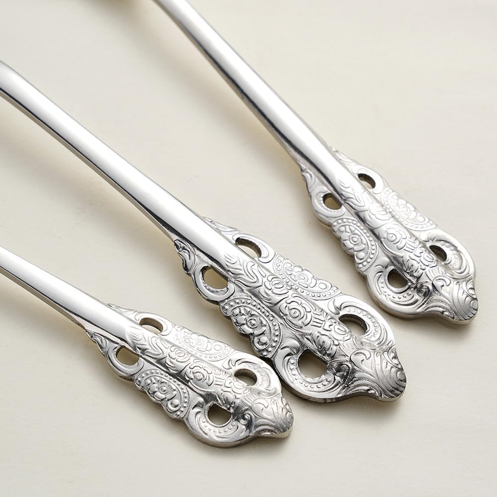 Gorgeous Large Round Soup Spoons 18/10 Stainless Steel Fine Embossed Texture Soup Spoons Set Table Spoon Silverware Bouillon Spoons Silver (4 pack)