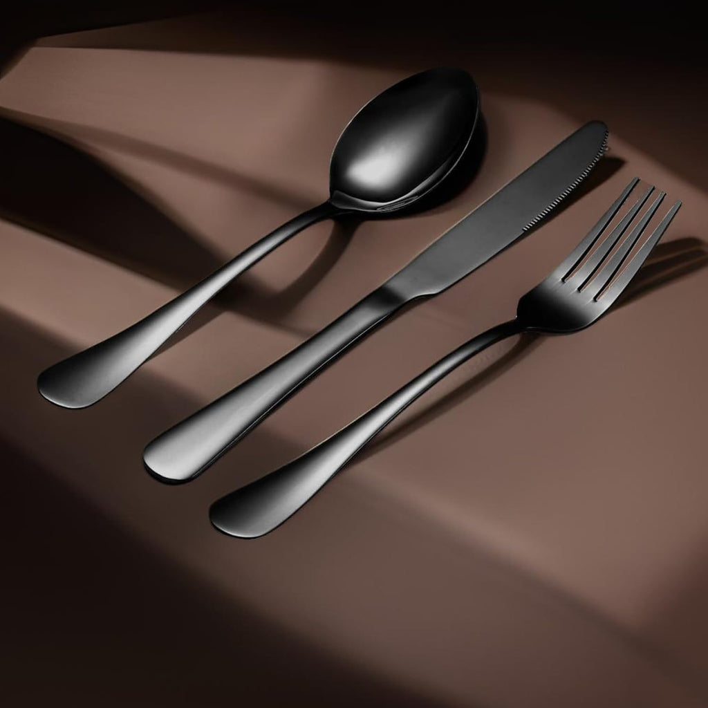 Black Forks Silverware Set Of 6 Pieces  Stainless Steel Forks  Mirror Polished Fork Set  Cutlery Utensils Set=  Apartment Essential Flatware