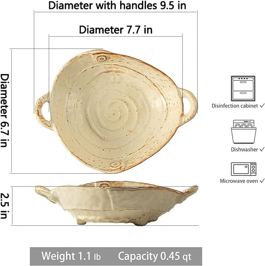 Free-Form Edge Small Ceramic Bowl with Handles  Retro Distressed Style Glazed for Fruit Bowl Salad Bowl Table Centerpiece Decor