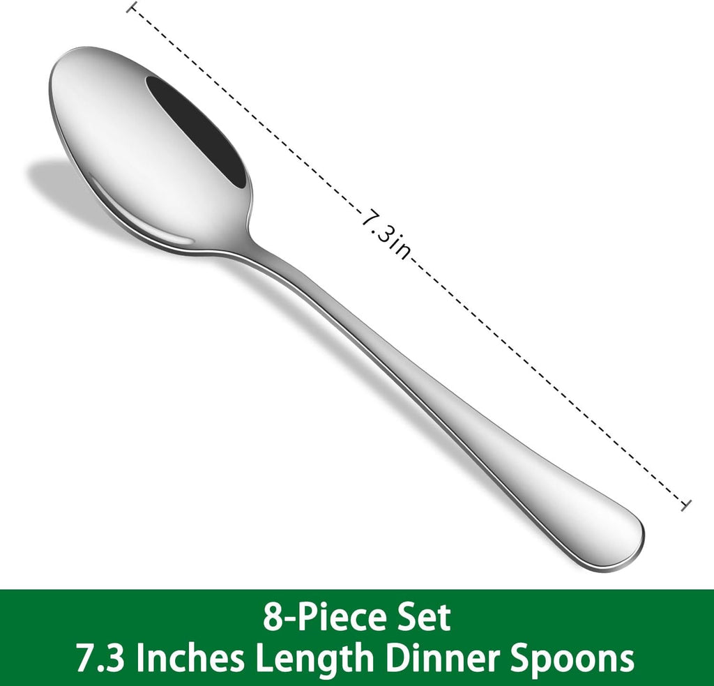 Dinner Spoon Set 8-Piece 7.3 Inch Soup Spoons Premium Food Grade Stainless Steel Table Spoon Durable Metal Tablespoon Dishwasher Safe Silverware Spoons