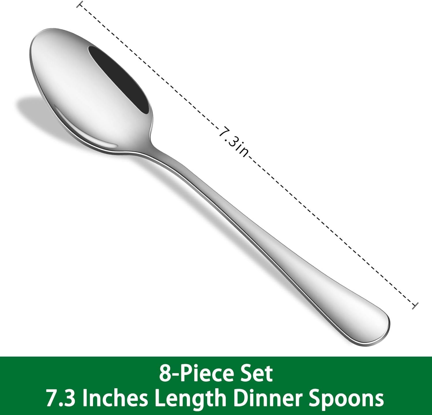 Dinner Spoon Set 8-Piece 7.3 Inch Soup Spoons Premium Food Grade Stainless Steel Table Spoon Durable Metal Tablespoon Dishwasher Safe Silverware Spoons