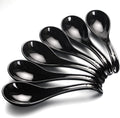 Asian Soup Spoons - YFWOOD 6.75 Inch Ceramic Ramen Spoon Black Chinese Soup Spoons With Deep Oval Hook Design Perfect for Pho Wonton Dumpling And Miso Soups Set Of 6