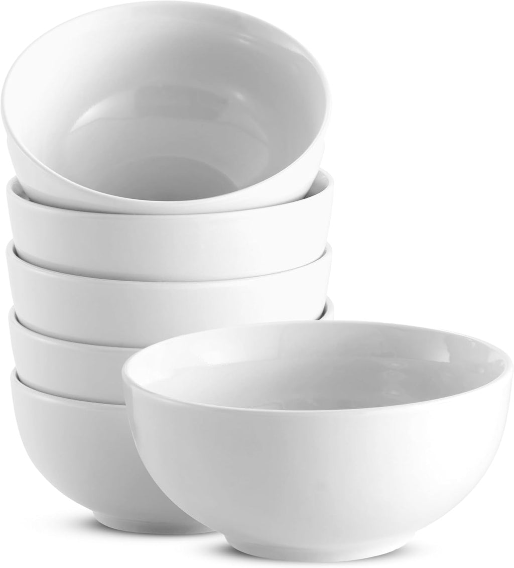 KooK Soup Bowls  Cereal Bowl  Ceramic  Bowls for Kitchen  Microwave  Dishwasher and Freezer Safe  Porcelain Dishes for Pasta  Salad  Oatmeal  Deep Interior  20 oz  Set of 6  (White)