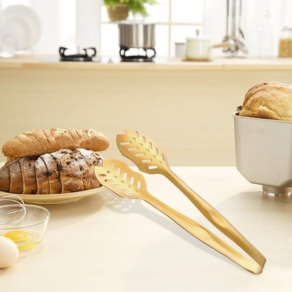 Salad Spoon and Fork Stainless Steel Tong Serving Set  Heavy Duty Smooth Finish Metal Serving Utensils Large Salad Servers for Home Kitchen Party Buffet Supply (Gold)