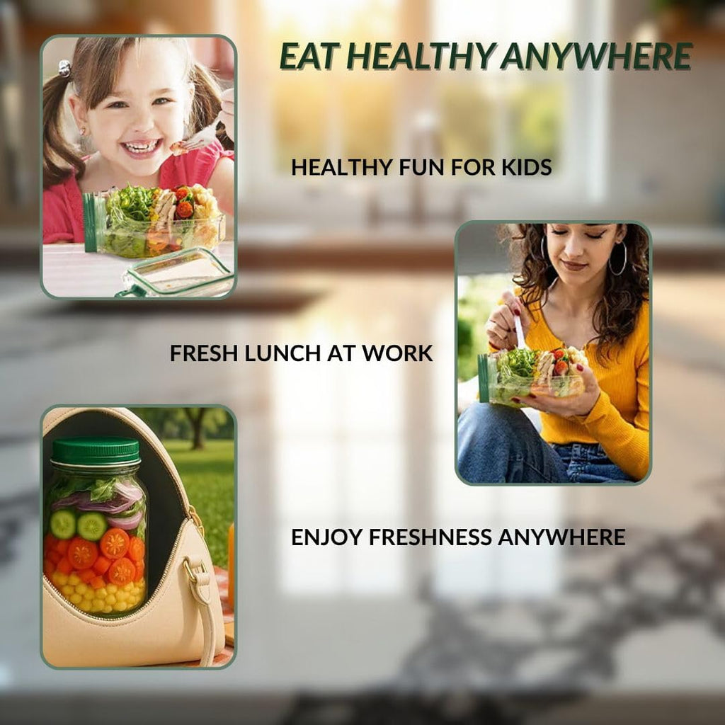 6-in-1 Salad Lunch Kit with Side-Opening Jar – Leakproof BPA-Free Container with Dressing Cup  Reusable Fork & Spoon for Healthy Lunches On-the-Go