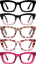 Oprah Reading Glasses for Women-5 Pack Blue Light Blocking Square Fashion Readers with Spring Hinge Computer Eyeglasses(Mix1  1.75x)