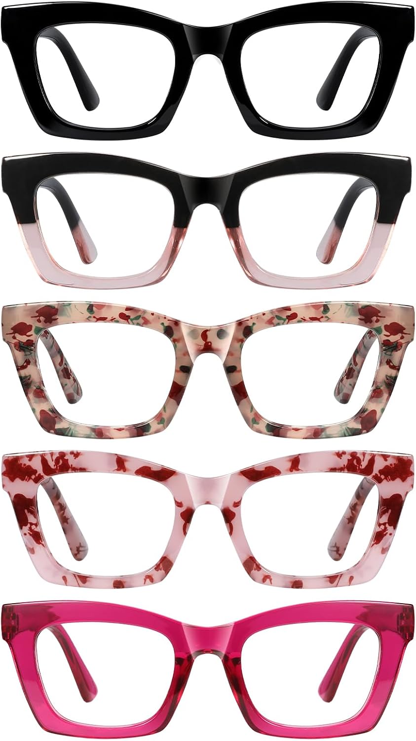 Oprah Reading Glasses for Women-5 Pack Blue Light Blocking Square Fashion Readers with Spring Hinge Computer Eyeglasses(Mix1  1.75x)
