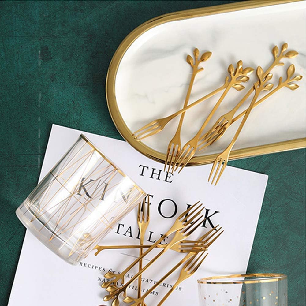 AnSaw 10-Piece Gold Mini Leaf Dessert Forks Set - 4.7" Elegant Stainless Steel Fruit  Appetizer  Cake & Salad Forks - Perfect for Cocktail Parties & Home Use