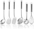 6-Piece Kitchen Cooking Utensils Set  Stainless Steel Kitchen Utensils with Suspendable Handle  Spatula  Slotted Turner  Soup Ladle  Slotted Spoon  Whisk  Pasta Server  Dishwasher Safe