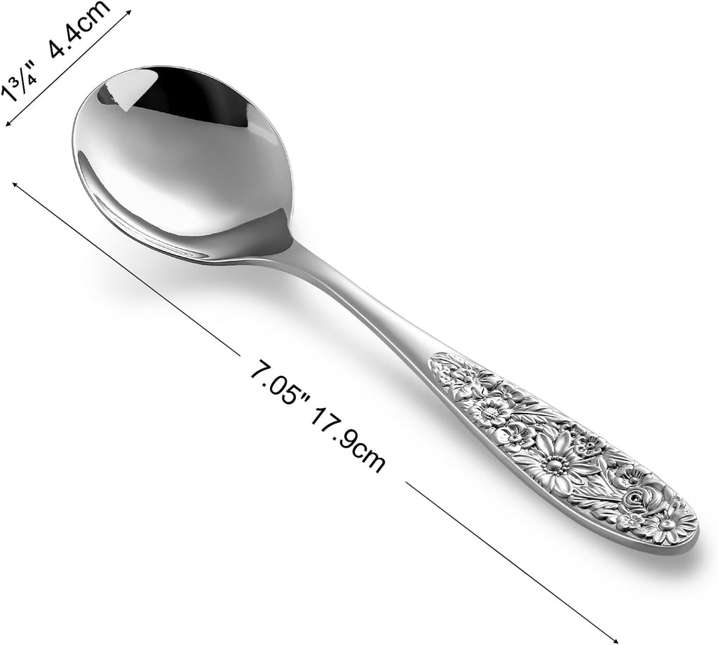 KEAWELL Sunflower Soup Spoon  Set of 4  18/10 Stainless Steel  Bouillon Spoon  Dishwasher Safe  Fine Mirror Polished