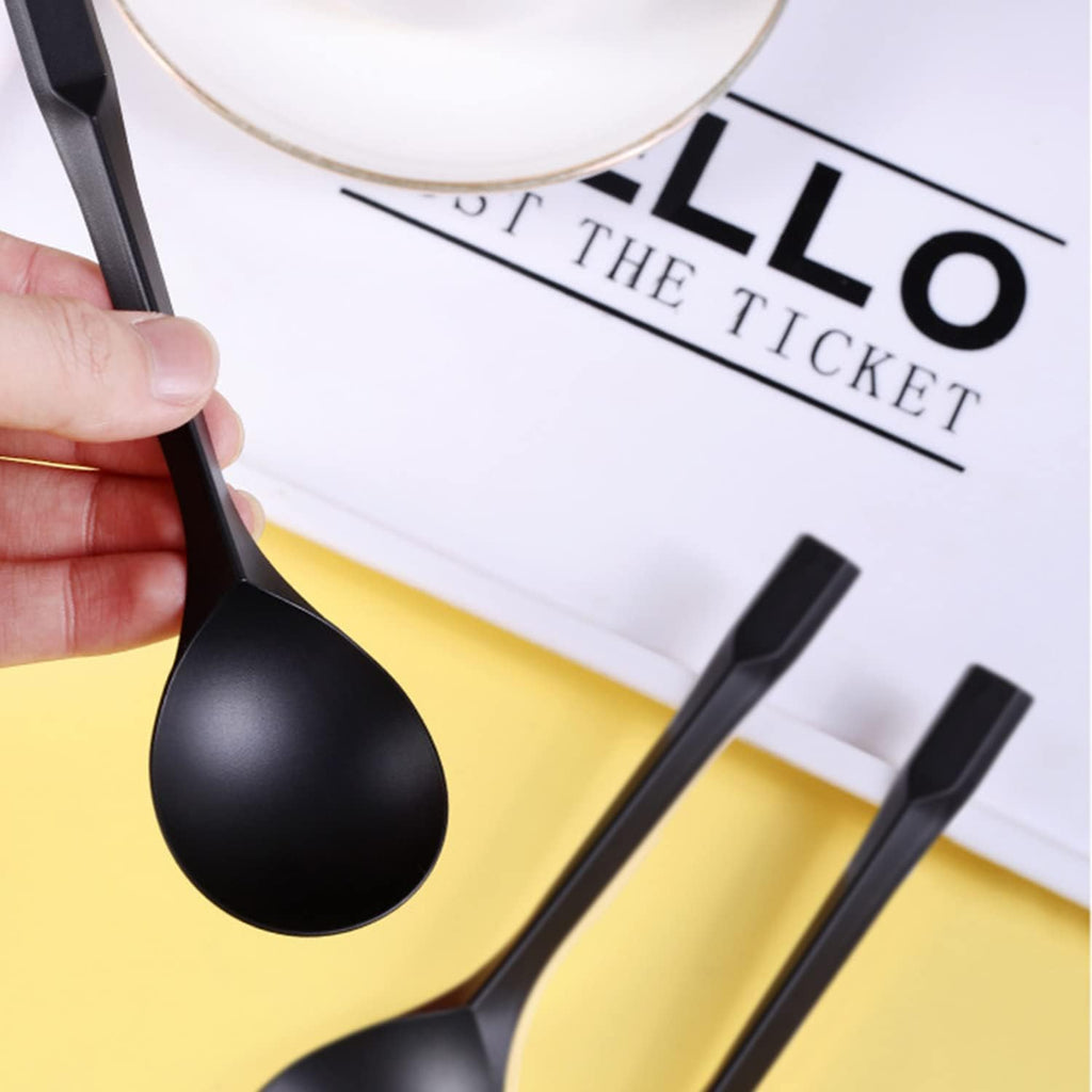 Plastic Dessert Spoons Disposable Heavy Duty Black Soup Spoons for Party Office Restaurants Events Utensils 5.5 x 1.57 Inch Black 100 Pieces.