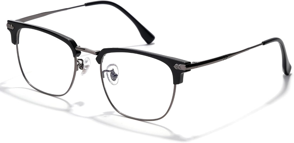 Blue Blocker Glasses for Men Metal Browline Computer Gaming Glasses With Blue Ray Filter (Gunmetal/Black TR90 Eyeglasses)
