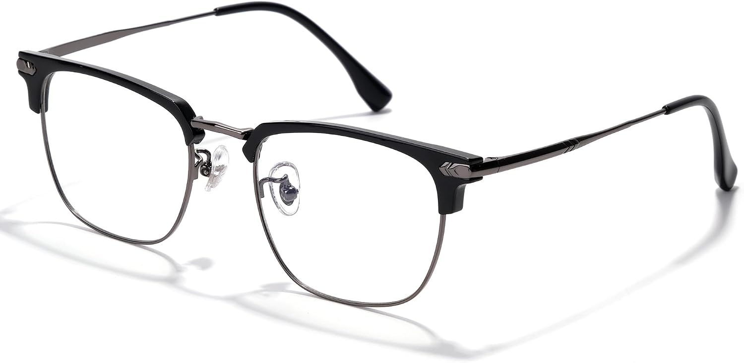 Blue Blocker Glasses for Men Metal Browline Computer Gaming Glasses With Blue Ray Filter (Gunmetal/Black TR90 Eyeglasses)
