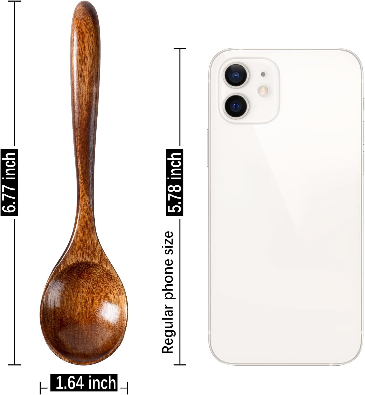 6 PCS Wooden Spoons for Honey  6.7 inch Small Wooden Spoons - Terrific for Tea  Coffee & Soup  Little Wood Serving Table Spoon Set  Bulk Bamboo Teaspoon for Eating with Unique Design