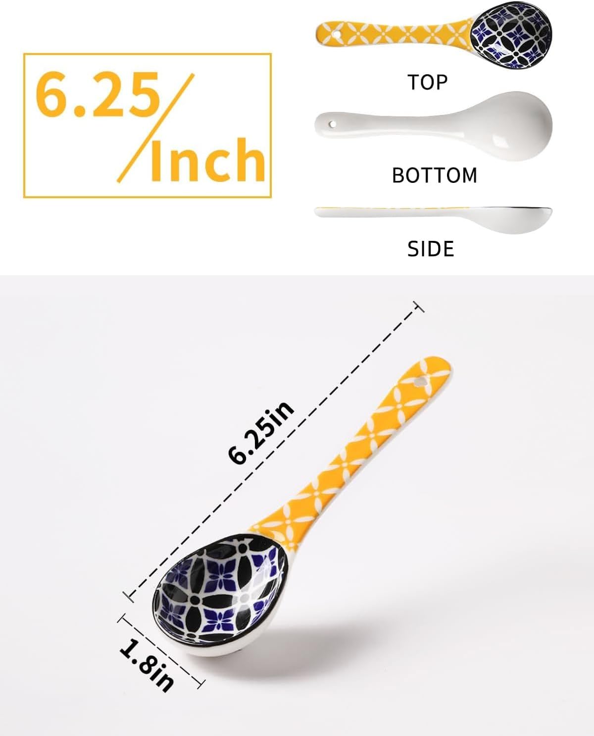Ceramic Small Serving Spoons  Colorful Soup Spoon Set for Cereal  Yogurt  Dips  Ice Cream  Ramen  Dishwasher & Microwave Safe  Cute Decorative Spoon Set of 6